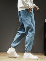 Spring Summer Men's Cargo Jeans Slight Stretch Cotton Denim Jogger Pants Black Blue Streetwear Baggy Jeans. 
