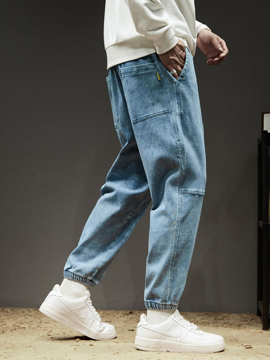 Spring%20Summer%20Men's%20Cargo%20Jeans%20Slight%20Stretch%20Cotton%20Denim%20Jogger%20Pants%20Black%20Blue%20Streetwear%20Baggy%20Jeans%20-%20Image%203