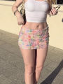 Nibber colorful flowers skirts women sequins patchwork mesh summer new trend Sweet Street Party casual holiday chic mini bottles.