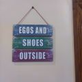 Home decoration 3 step quotation wooden hanging ego and shoes outside room home and office entrance wooden hanging. 