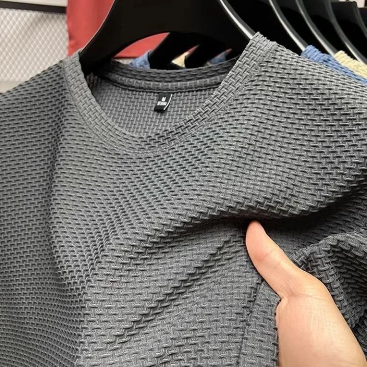 Men's%20Short%20Sleeve%20Mesh%20Bamboo%20Ice%20Silk%20T-shirt%20Casual%20Versatile%20Summer%20Elastic%20Slimming%20Top%20for%20Men%20-%20Image%205