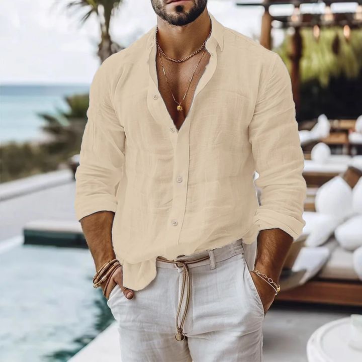 Cotton%20Linen%20Shirt%20for%20Men%20Summer%20Beach%20Style%20Solid%20Color%20Single%20Breasted%20Breathable%20Shirts%20Lightweight%20Stylish%20Button%20Tops%20-%20Image%203