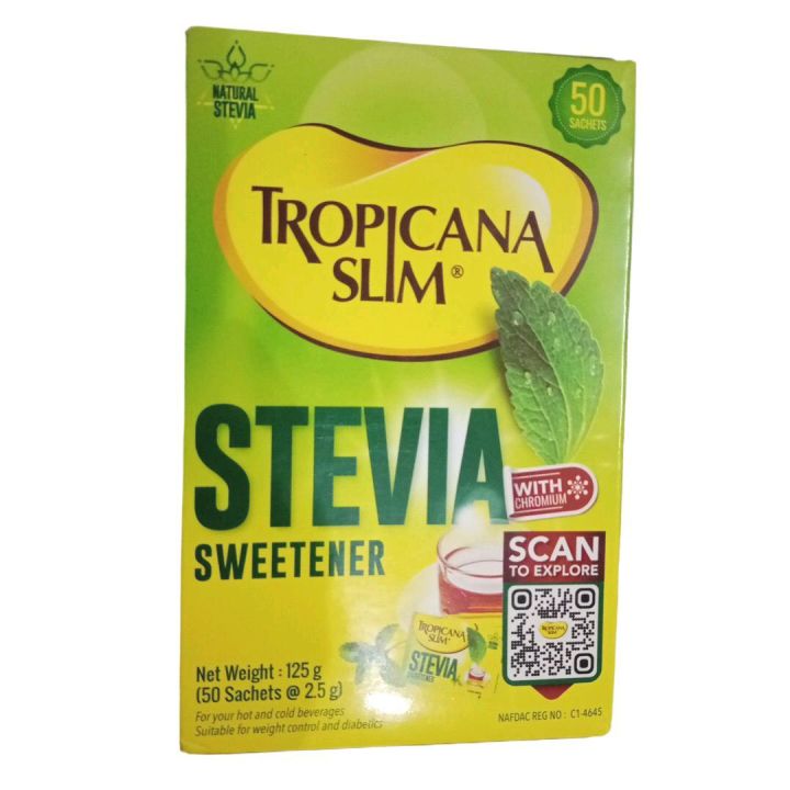 Tropicana Slim Stevia Sweetener powder 50 Sachets in New Packaging