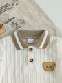 2Pcs Toddler Baby Boy Shorts Set Summer Outfit Infant Bear Collared Short Sleeve Cable T-Shirts And Shorts Kids Clothes For 1-3Y. 