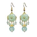 New Fashion Green Jade Marrow Flowers Tassel Drop Earrings for Women Ethnic Style Stud Earring Pretty Jewelry Gifts.