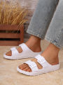 Men's Teen Mules New Summer Retro Casual Slip-On Slippers Eva One-Piece Molded Double-Strap Half-Slip Flat Slippers with Adjustable Buckle.