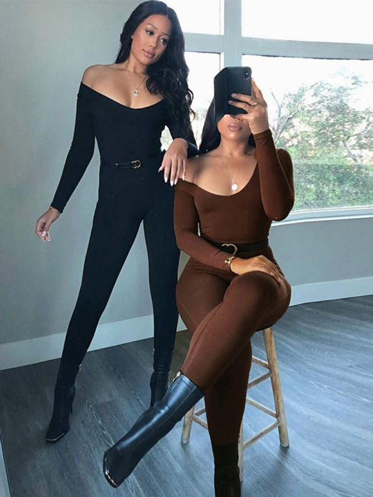 Women's Round Neck Long Sleeve Jumpsuit One-piece Tight Dress Sports Fitness Sweatpants Slimming Hip Lifting
