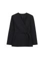 Women's Chic V-Neck Blazer Coat with Belt Long Sleeve Snap-Button Fashion Outerwear Top. 