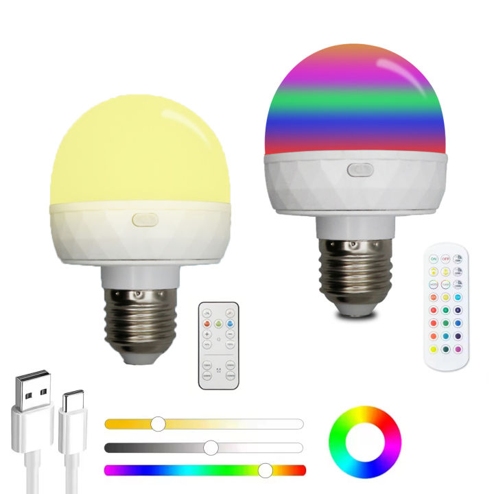 E27 Rechargeable Light Bulb15 /Three Color Adjustable Color Temperature with Remote Control for Camping Equipment Emergency Bulb