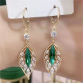 New Fashion Crystal Leaf Tassel Drop Earrings For Women Exquisite Micro Inlaid Cubic Zircon Leaves Earring Wedding Jewelry Gifts. 