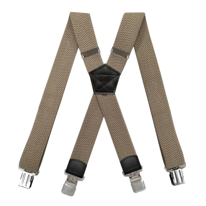 Heavy Duty Suspenders for Men Work Outdoor 3.8cm X-Back 4 Strong Clips Adjustable Elastic Trouser Braces Strap Belt