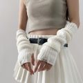 Fingerless Long Wrist Gloves Arm Warmers False Sleeves Knitted Gloves Finger Sleeves Cover Black White Half Finger Gloves.