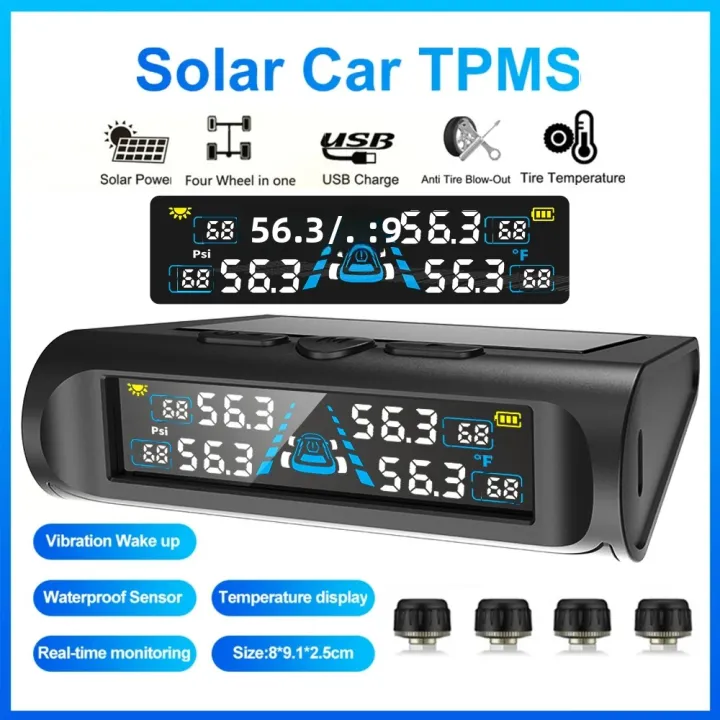 USB/Solar TPMS Temperature Monitor with 4 External Sensors Digital LCD ...