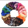 High quality silk satin scrunchies korean raw silk hair ties for damged hair elegant fluffy scrunchies for women and girls Red green navy sky blue black white golden silver peach seagreen lemon. 
