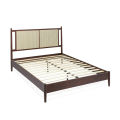 Oliver Solid Wood Rattan Platform Bed with Headboard, Rattan Frame. 