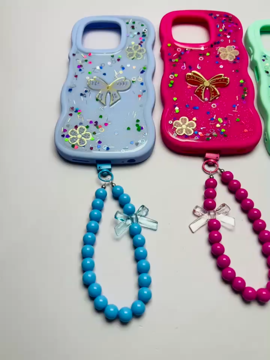 Infinix Smart 9 / Smart 9 HD  Back Cover For Girls - Wavy Case With Fancy Key Chain - Mobile Charm Cover - Chain bracelet Case