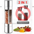 Salt and Pepper Grinder 2 in 1 Manual Stainless Steel Salt Pepper Mills with Adjustable Ceramic Grinding Spice Mill Kitchen Tool. 