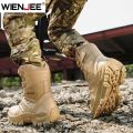 High Quality Men's Brand High-Top Leather Boots Breathable Desert Combat Men's Boots Outdoor Shoes Non-slip Hiking Ankle Boots. 