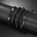 Leather Bracelet Men Hand-woven Beaded Leather Bracelet Multi-layer Set with Adjustable Bracelet Charm Bracelet Men Accessories. 
