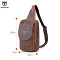 BULLCAPTAIN Men's Crossbody Bags Crazy Horse Leather Chest Bag's Leather Crossbody Bages Retro Men's Zip Pocket Short Travel Bag. 