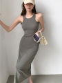 2026 Summer New Ins Hot Girl Open Back  Bodycon Cami Dress Slim Fit Women Midi Dresses Solid O-neck Sleeveless Frock. 