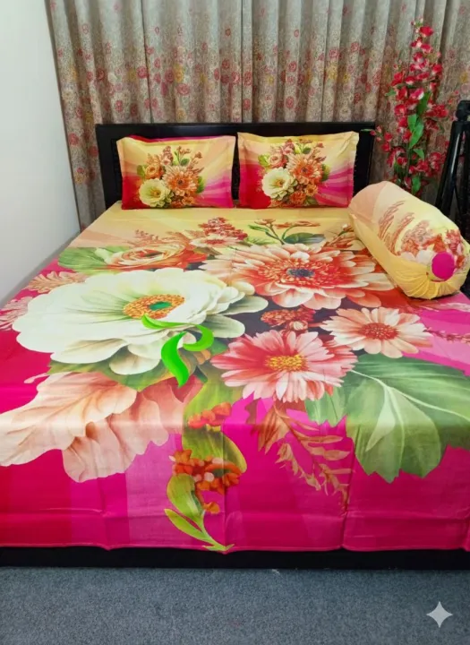 New%20Single%20Flower%20Double%20Size%20Panel%20Bed%20Sheet%20With%20Two%20Matching%20Design%20Pillow%20Covers%20For%20Big%20Bed%20Size%207.5%C3%978.5%20Feet%20-%20Image%204