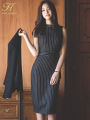  Tank Sleeveless High Waist Profession Party Dresses Women Autumn Stripe Office Lady Sheath Pencil Dress pen gpt. 