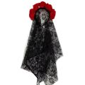 1PCS Black Veil Halloween Rose Flower Headband Costume Cosplay Wedding Mexican Rose Flower Crown Headband Day of The Dead Party. 