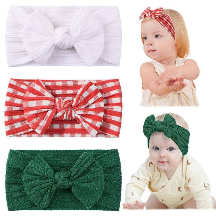 3pcs/set Baby Girls  Plaid Knot Bows Headband Set Cute Nylon Wide Turban Wraps Hair Accessories for Infants