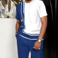 The New Men's Set for Spring and Autumn 2025 Features a Casual Fashionable Comfortable and Soft 3D Striped Pattern Print. 