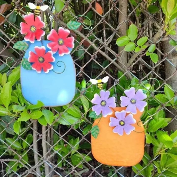 Metal%20Flower%20Garden%20Vases%20Wall%20Decor%20Outdoor%20Fence%20Art%20Patio%20Sculptures%20Hanging%20Decorations%20for%20Patio%20and%20Garden%20-%20Image%203