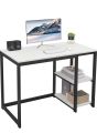 Computer Desk 40 inches with 2-Tier Shelves Sturdy Home Office Desk with Large Storage Space Modern Gaming Desk Study Writing Laptop Table, White Desk. 