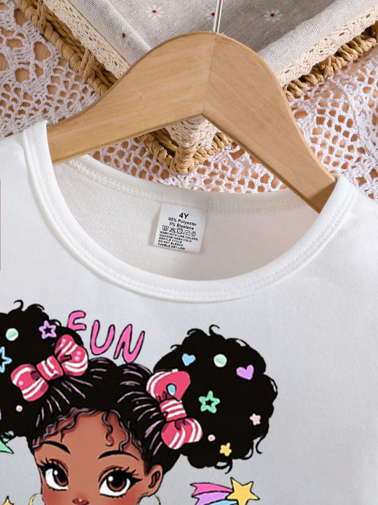 Spring%20and%20Autumn%20Girls'%20Fashion%20Set%20with%20White%20Round%20Neck%20Cartoon%20Printed%20Long%20Sleeve%20and%20Solid%20Color%20Slimming%20Pants,%20Two%20Piece%20-%20Image%204