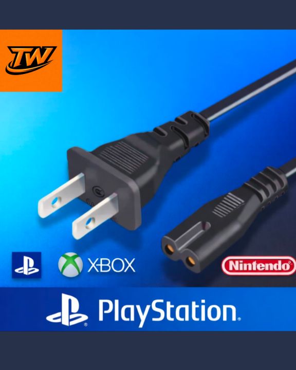 AC Power Cord - 2 PIN Power Cable FOR PC/Laptop, TVs, PS5/Pro/Slim, PS4 Slim/Pro, PS3, Xbox One S/X, Xbox Series S/X (Tape lead)