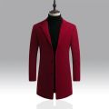 2024 Spring Autumn New Long Cotton Coat New Wool Blend Pure Color Casual Business Fashion Men's Clothing Slim Windbreaker Jacket. 