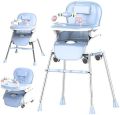 Fun Baby Foldable Baby Highchair 2 in 1 with Metal Frame & Leather Seat Light Blue. 