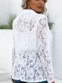 2026 New Women's Spring Suit Jacket, Lace Semi-permeable, Long-sleeved Suit Collar, Buckle-free Design, Office Women's Clothing. 