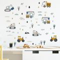 1PC Cartoon Excavator Crane Dump Truck Tree Wall Stickers for Waterproof PVC Kids Room Kindergarten Home Decoration. 