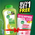 Buy 1 Get 1 Free - Dettol Lasting Fresh Bodywash 250ml with 12 Hour Odour Protection + Skincare Bodywash 170ml Super Saver Value Pack Free.