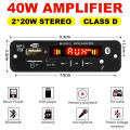 DC 12V  Bluetooth 5.0 MP3 Decoding Board 40W Amplifier Audio DIY MP3 Player Car FM Radio Module TF 3.5mm Mic USB Record Call. 
