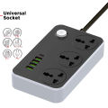 Smart Universal Extension Board 3 Power Socket + 3 Usb Plug + 2 Type C Fast For Mobile Charging Ports With 1.8 Meter Heavy Duty Copper Wire Black. 