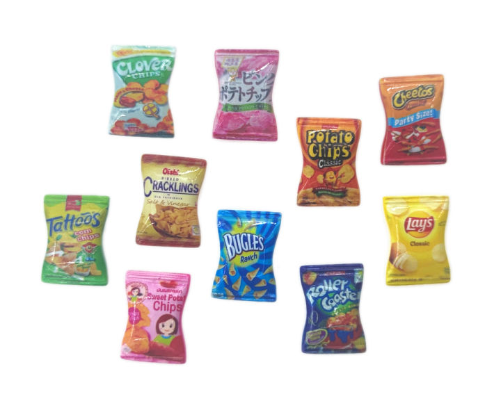 10PCS/Lot 1/6 Scale Dollhouse Miniature Resin Chips Model Mini Snack for Doll House Decor Toys Accessories