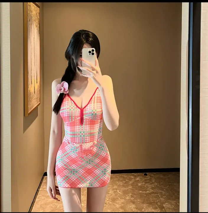 Women%20%20One%20Piece%20Swimwear%20Style%20Cute%20Checkered%20Open%20Back%20Bathing%20Suit%20Sweet%20Simple%20Swimsuit%20Summer%20Beachwear%20Swimsuit%20Dress%20-%20Image%207