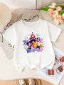 Girls  Anime Print Short Sleeve T-Shirt Cute Cartoon Graphic Tee Kids Summer Casual Top. 