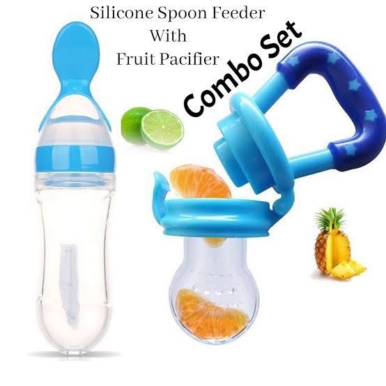 2 Pes Baby Fruit Feeder Squeeze Feesing Bottle Set Silicone Teething Pacifier Kids Training Food Dispensing Spoon Feeder