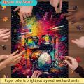 Wooden Jigsaw Puzzle for & Families - Colorful Drum Rhythm Design, Intermediate Challenge with Vibrant Splash Art, Portable &. 