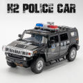 1:24 Scale H2 Police Car Toy Miniature Models Alloy Diecast Doors Opened Pull Back Sound Light SWAT Vehicle Gifts for Boys.