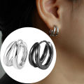 2Pcs Hollow Double Ring Small Hoop Earrings For Men Women New Trendy Black Silver-Color Hip Hop Party Gothic Earrings Jewelry. 
