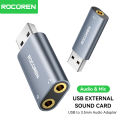 Rocoren External USB Sound Card To 3.5mm Mic Headphone Jack Stereo Headset Audio Microphone Adapter Speaker Interface For Laptop. 