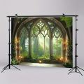 1 piece of Gothic forest, Gothic cathedral window polyester fiber photography background, decorative banner. 